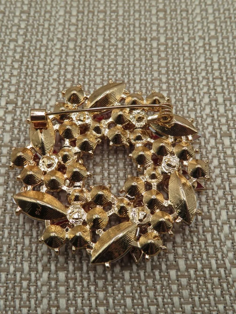 Pink Clear Floral Gold Tone Brooch
